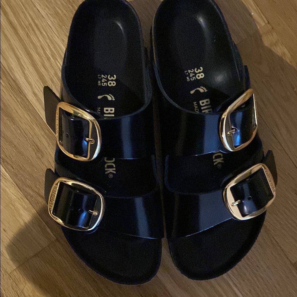 Birkenstock Big Buckle Arizona, Black Patent 38